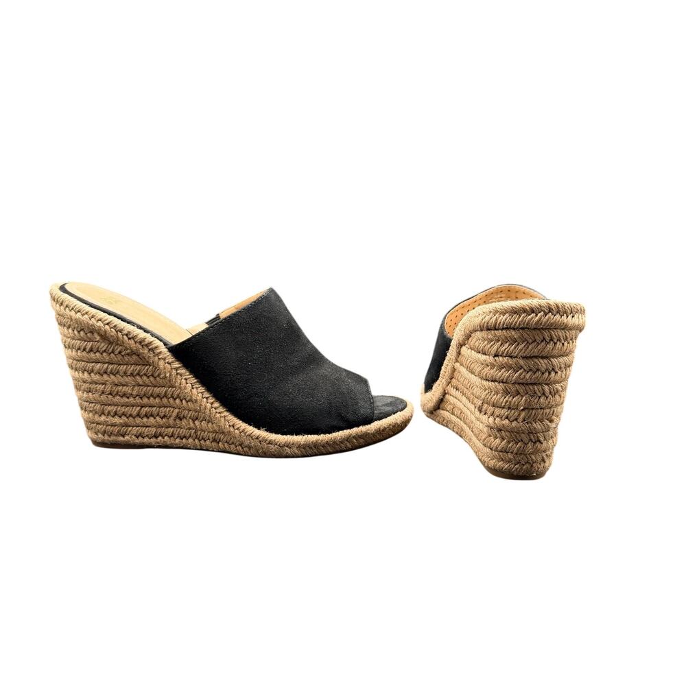 Johnston & Murphy Black Suede Espadrille Wedge Sandals 10